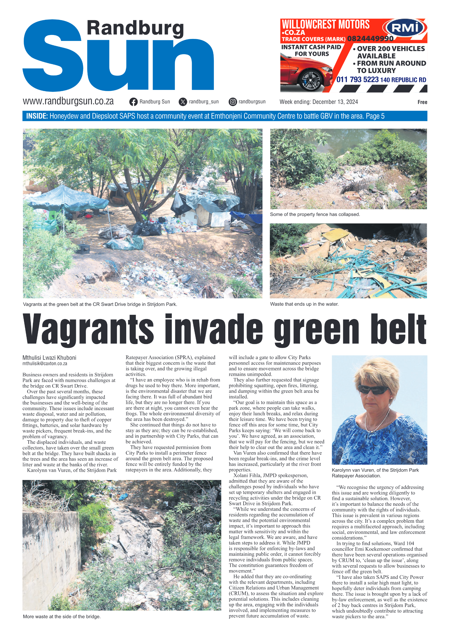 Randburg Sun 13 December 2024 page 1