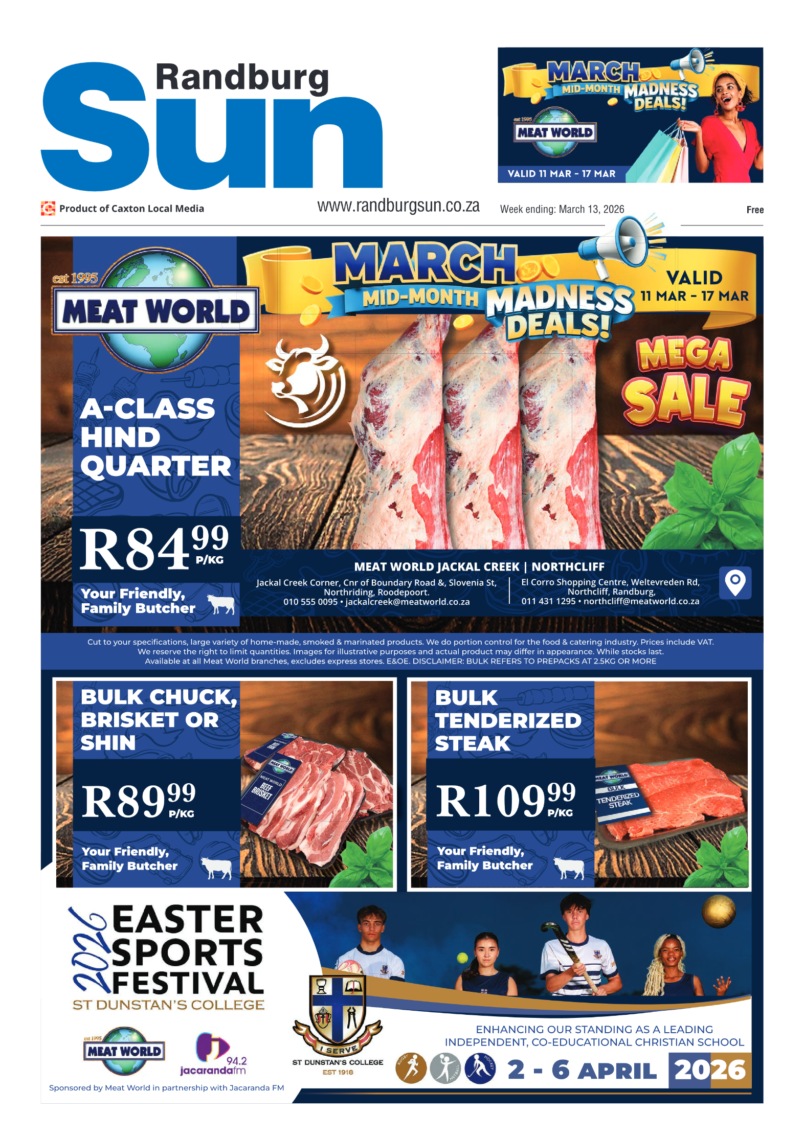Randburg Sun 13 March 2026 page 1