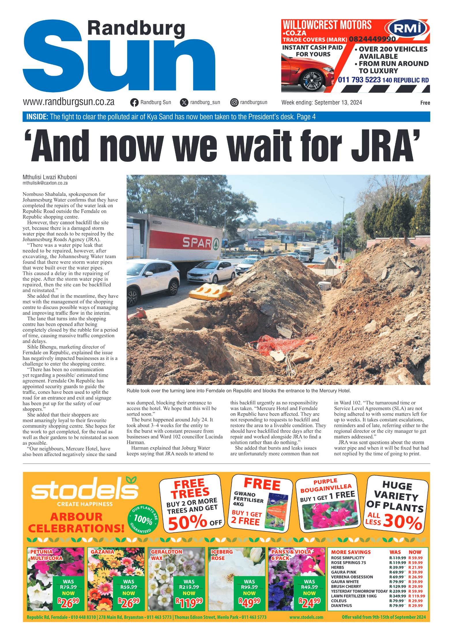 Randburg Sun 13 September 2024 page 1