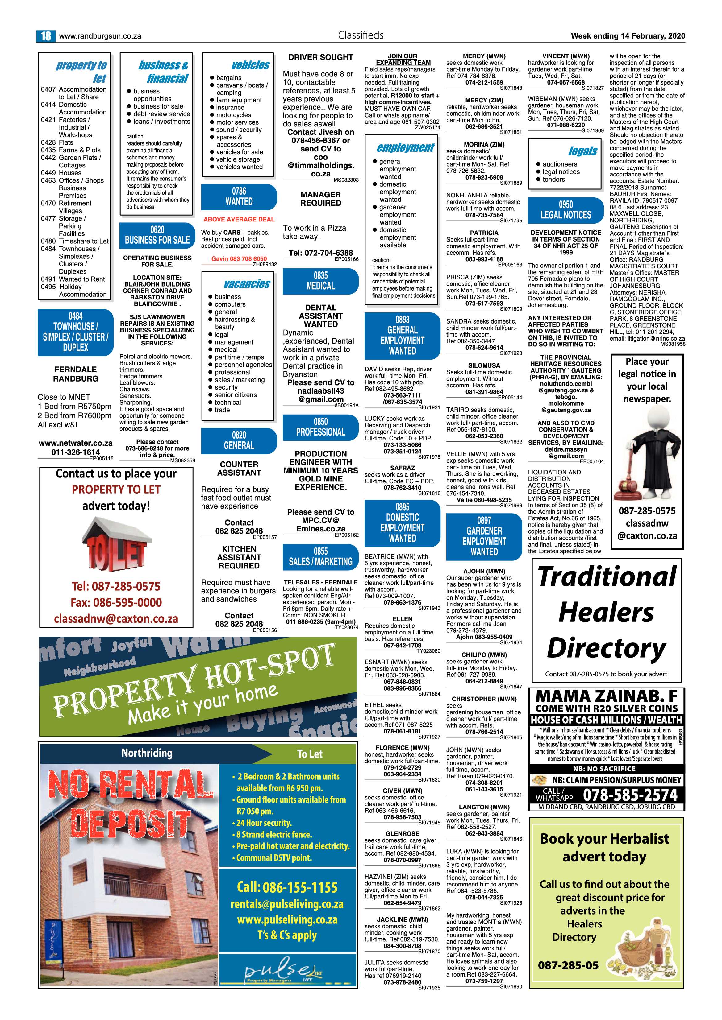 Randburg Sun 14 February 2020 page 18