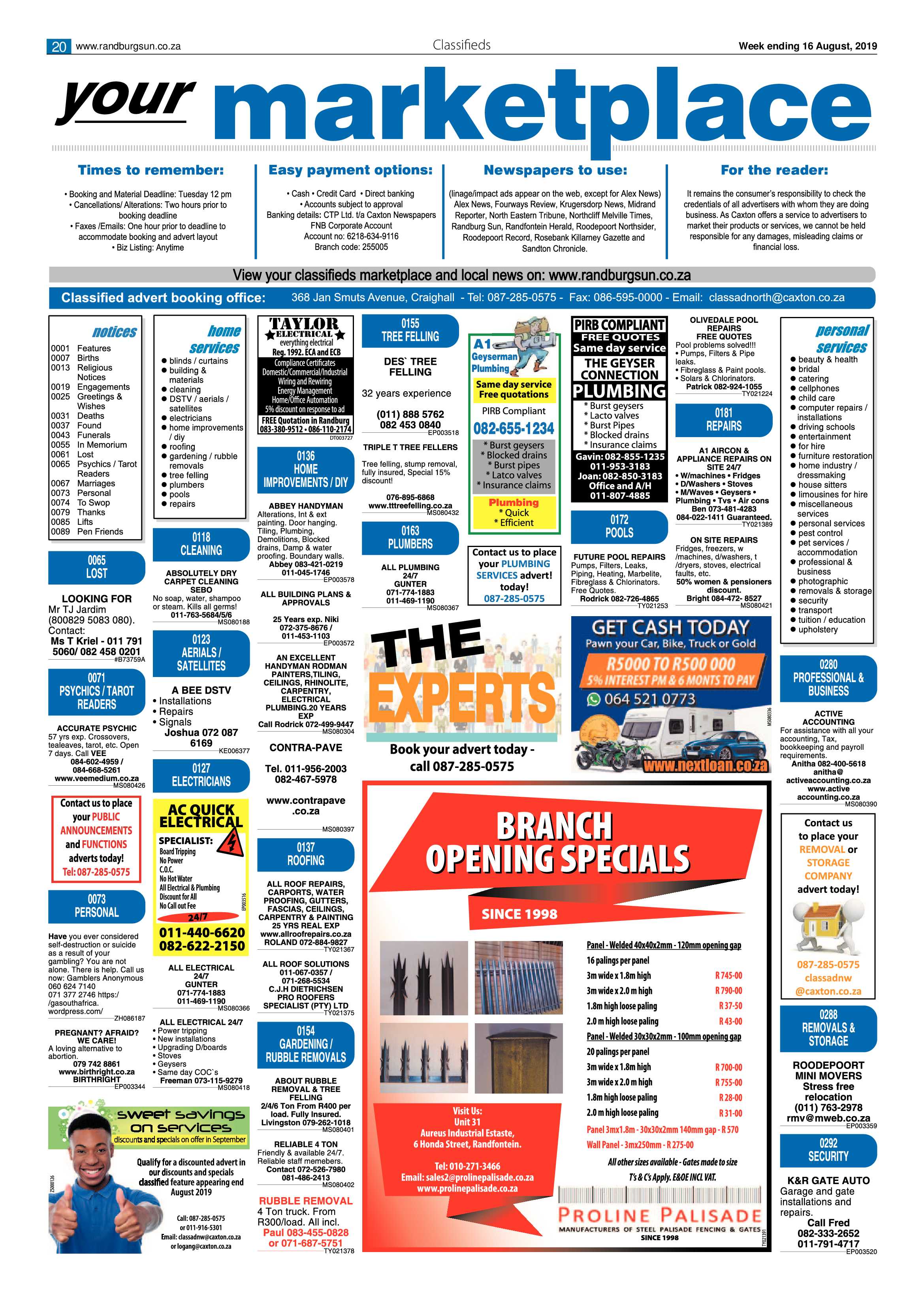 Randburg Sun 16 August, 2019 page 20