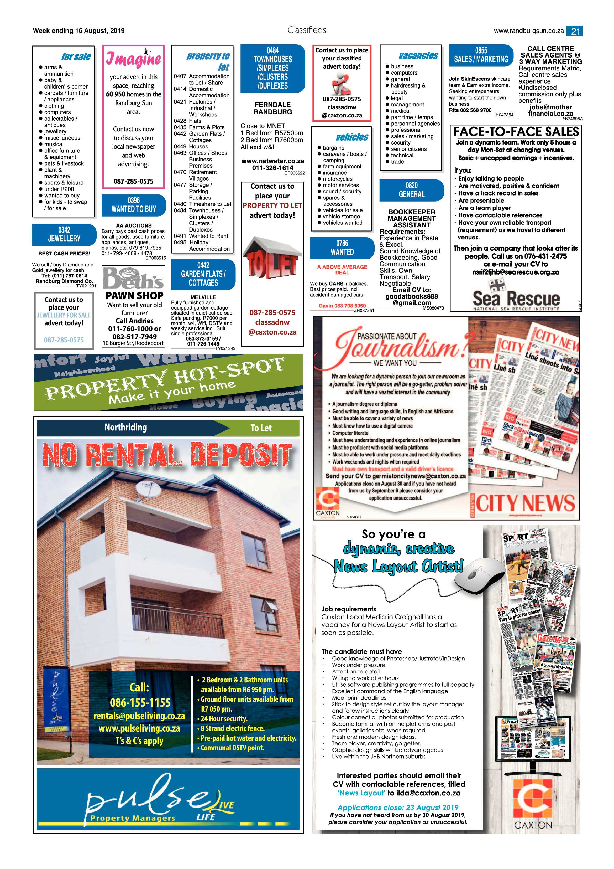 Randburg Sun 16 August, 2019 page 21