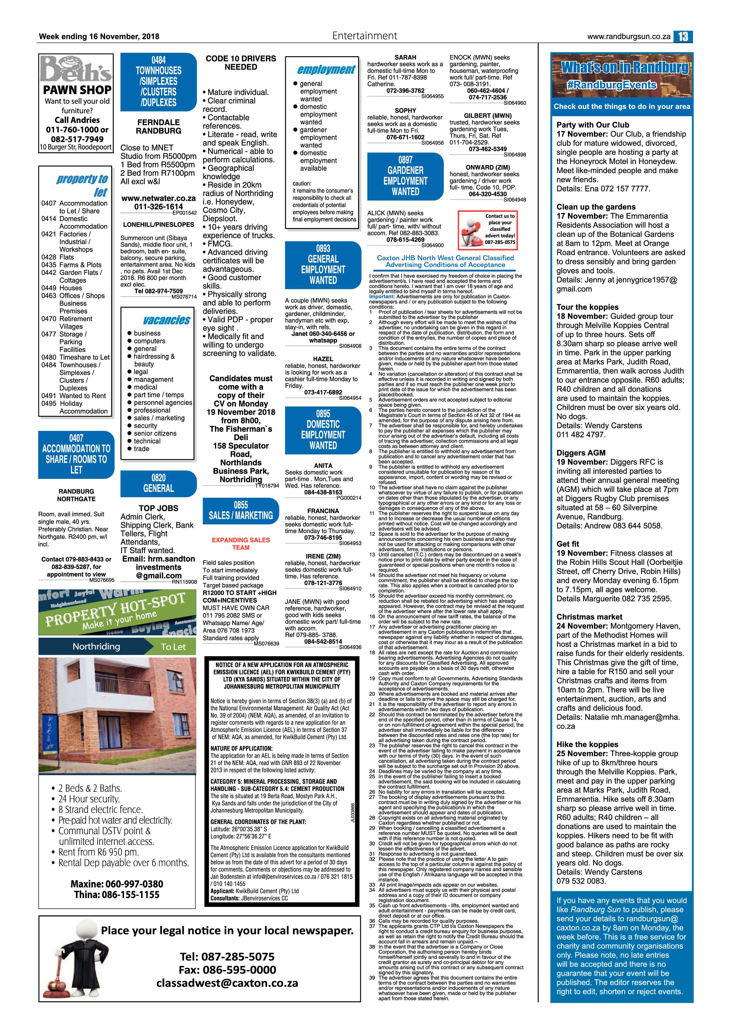 Randburg Sun 16 November 2018 page 13