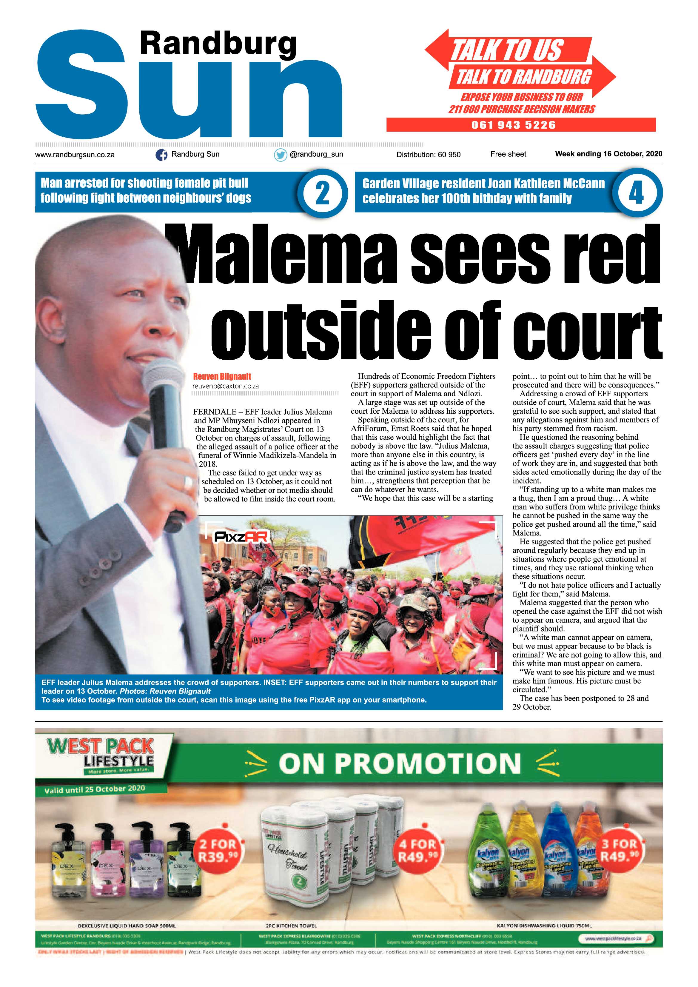 Randburg Sun 16 October 2020 page 1