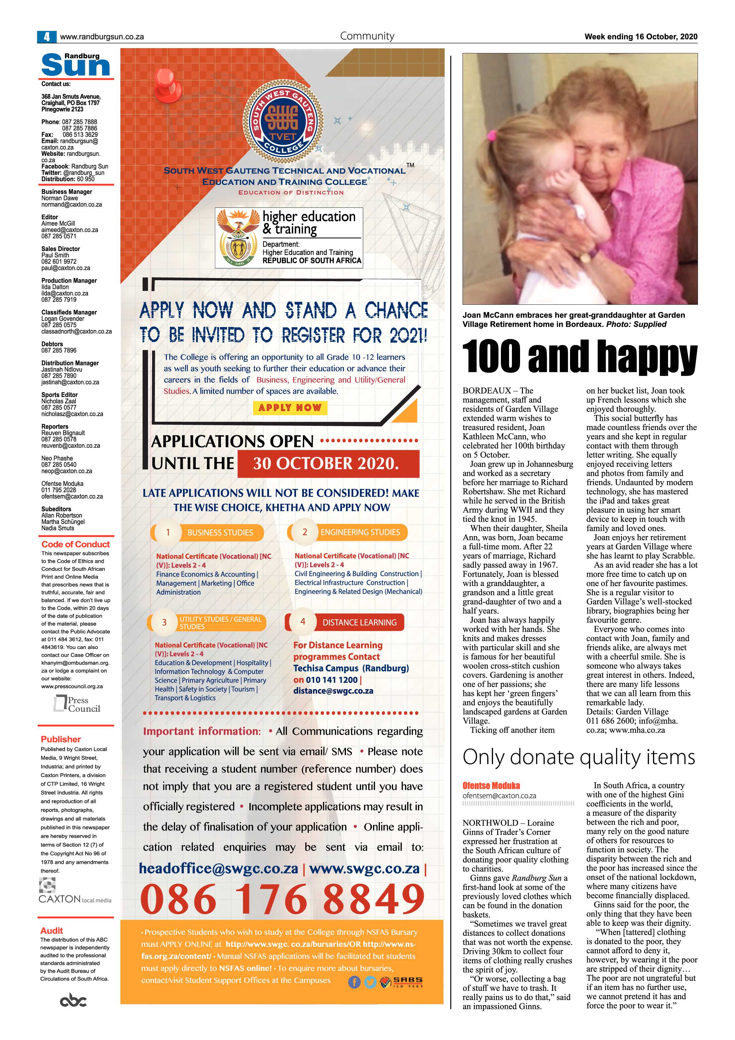 Randburg Sun 16 October 2020 page 4
