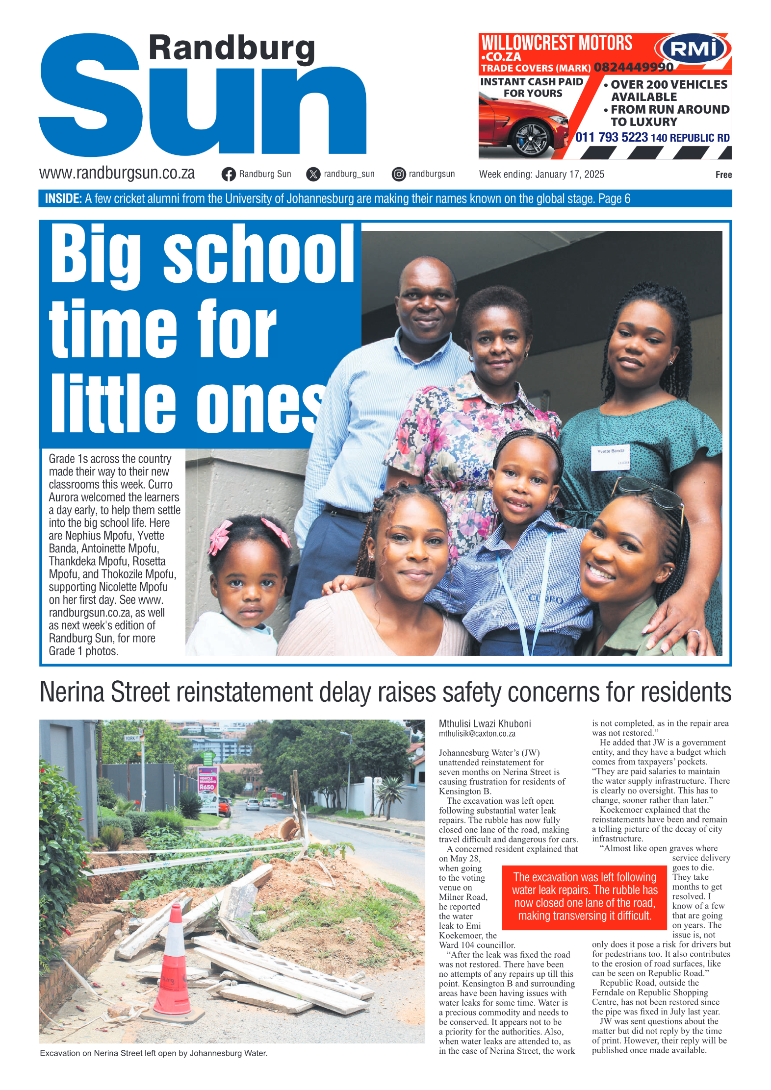 Randburg Sun 17 January 2025 page 1