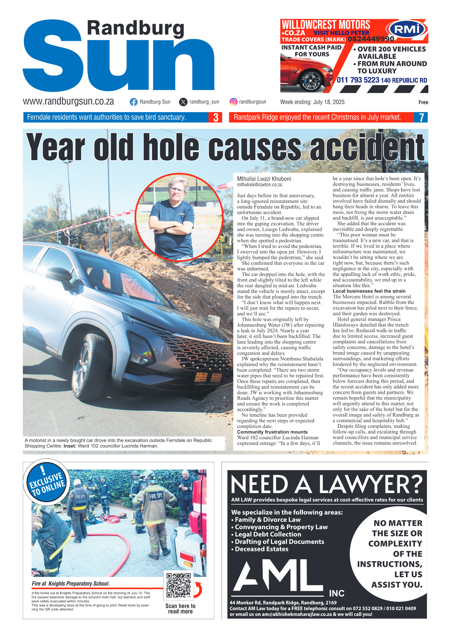Randburg Sun 18 July 2025 page 1
