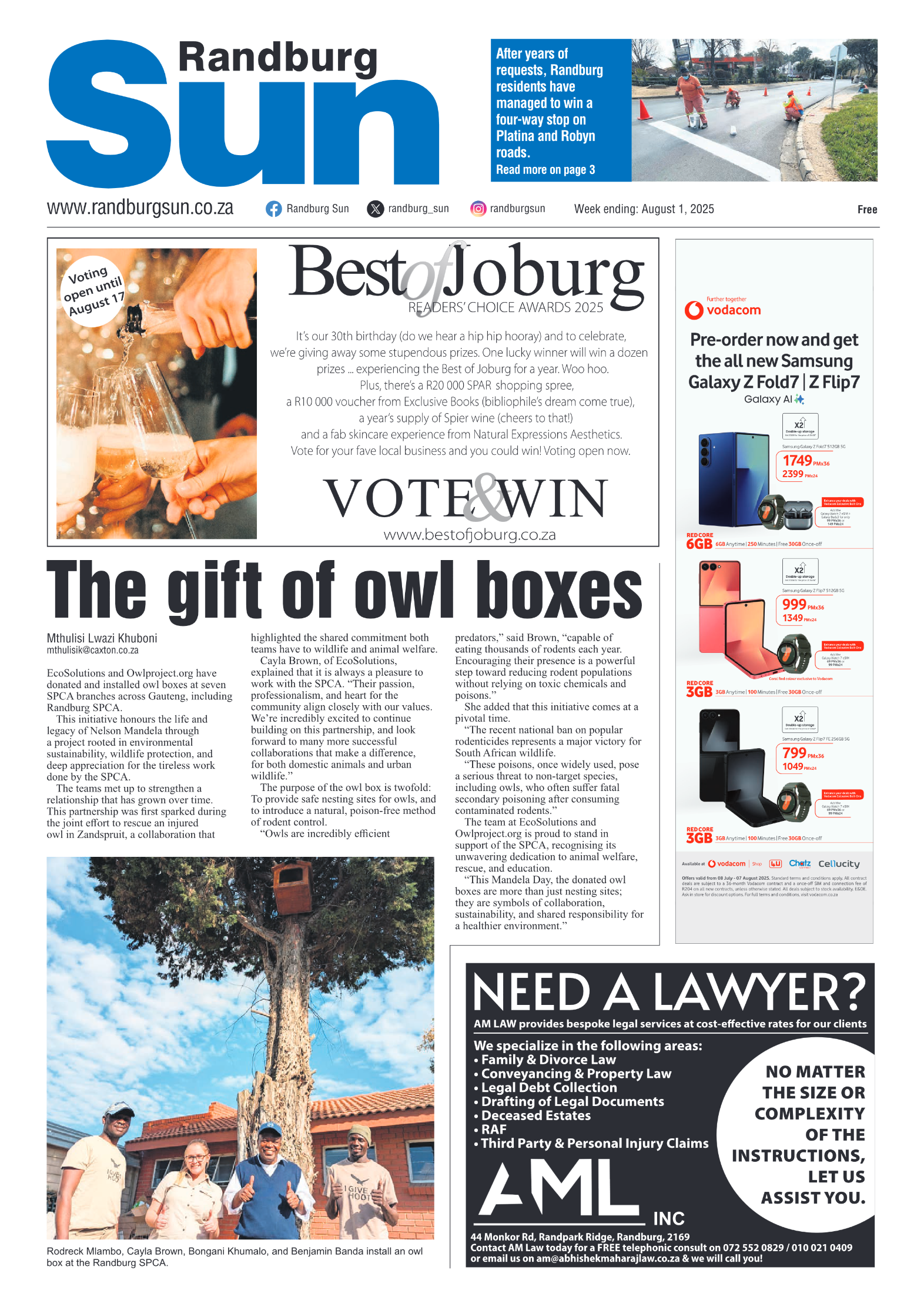 Randburg Sun 1 August 2025 page 1