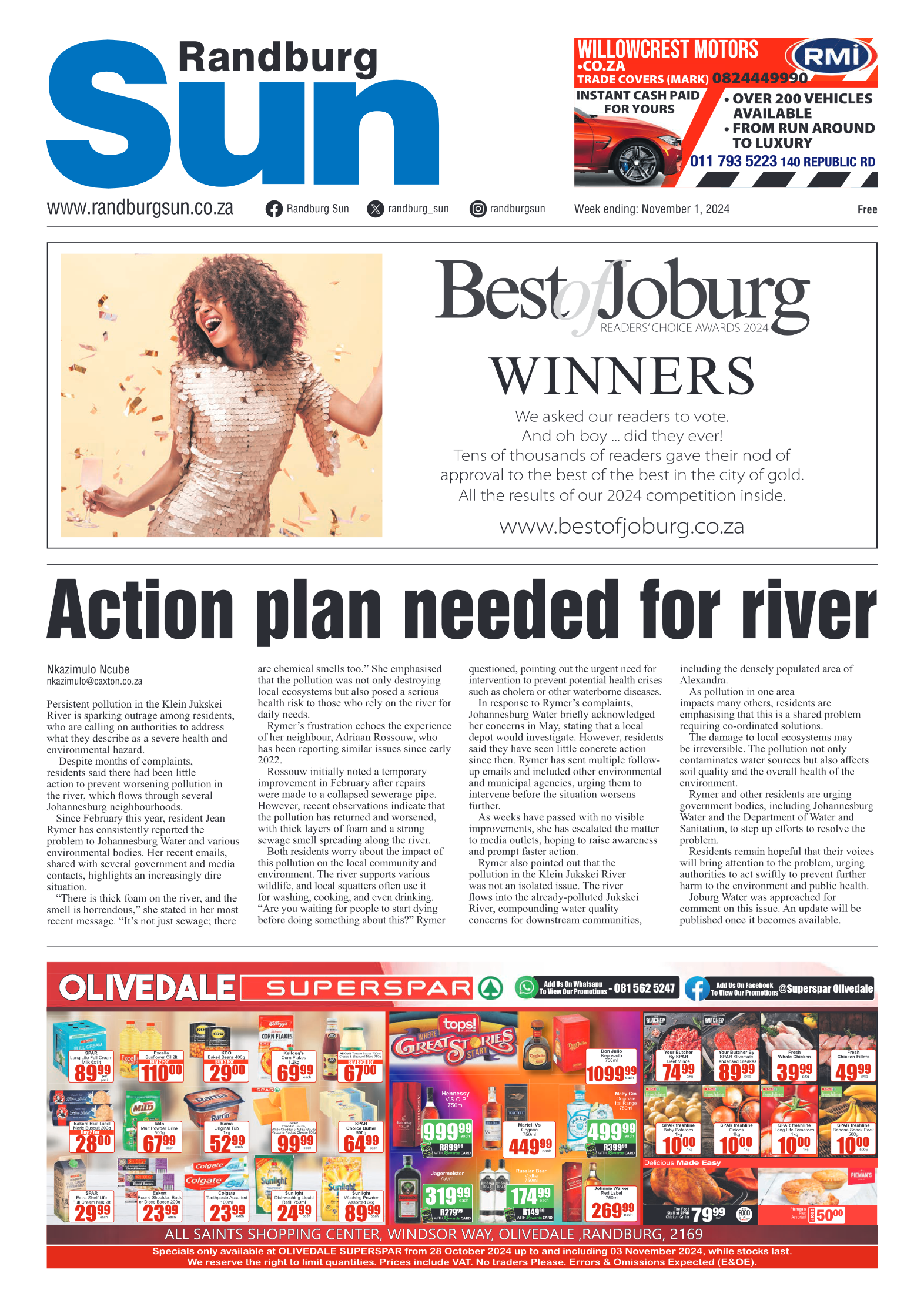 Randburg Sun 1 November 2024 page 1