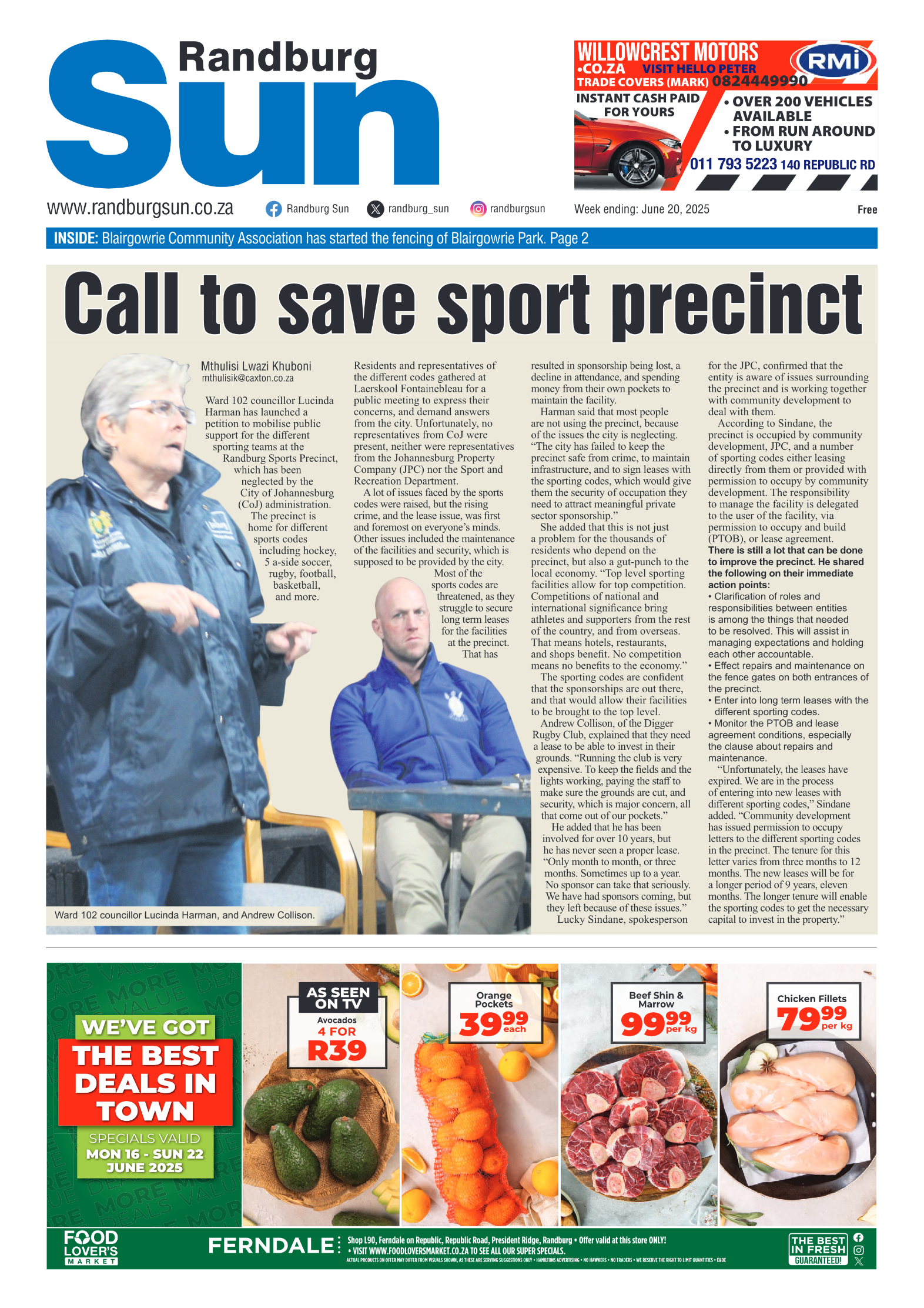 Randburg Sun 20 June 2025 page 1