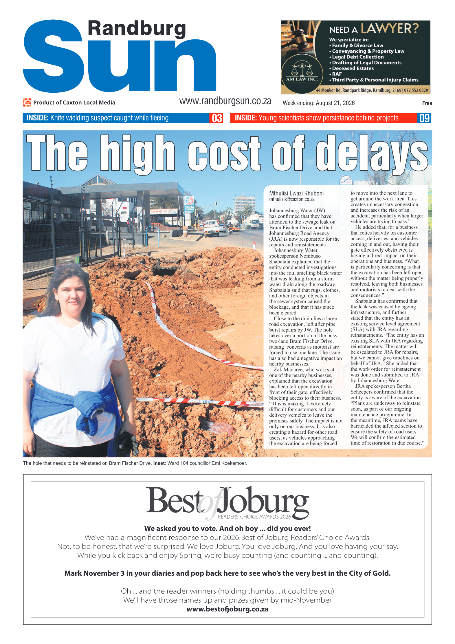 Randburg Sun 21 August 2026 page 1