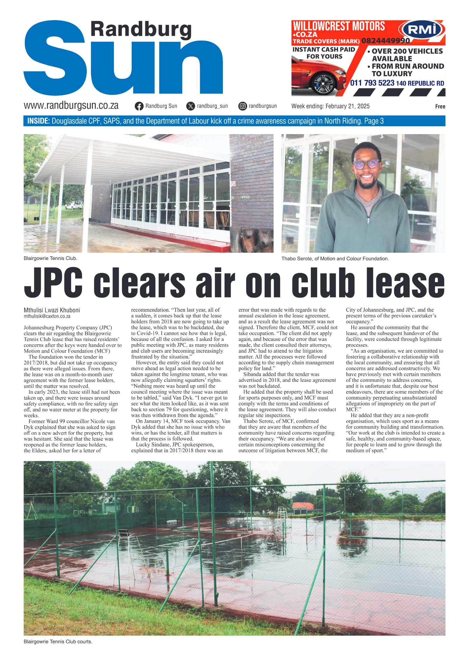 Randburg Sun 21 February 2025 page 1
