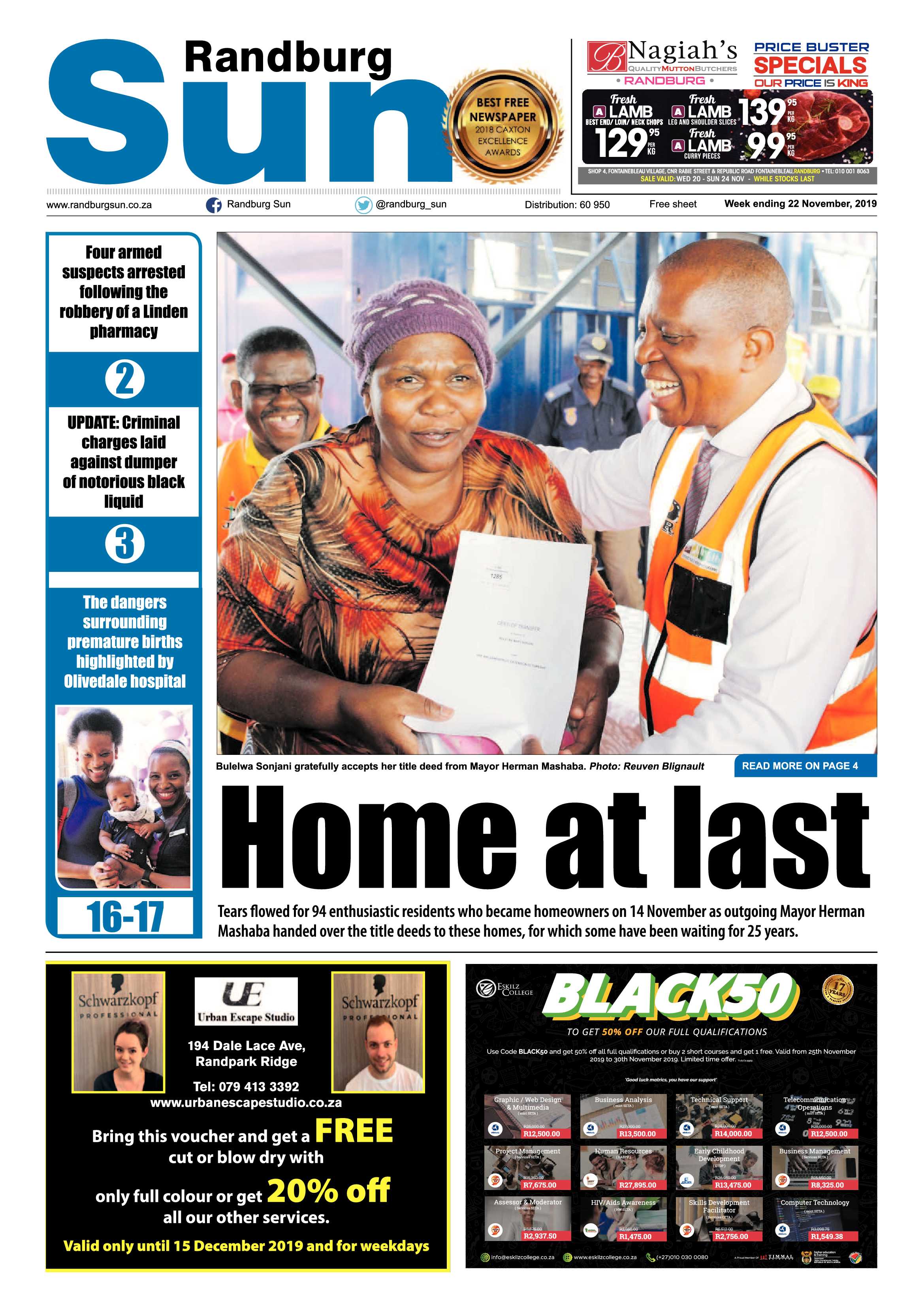 Randburg Sun 21 November, 2019 page 1