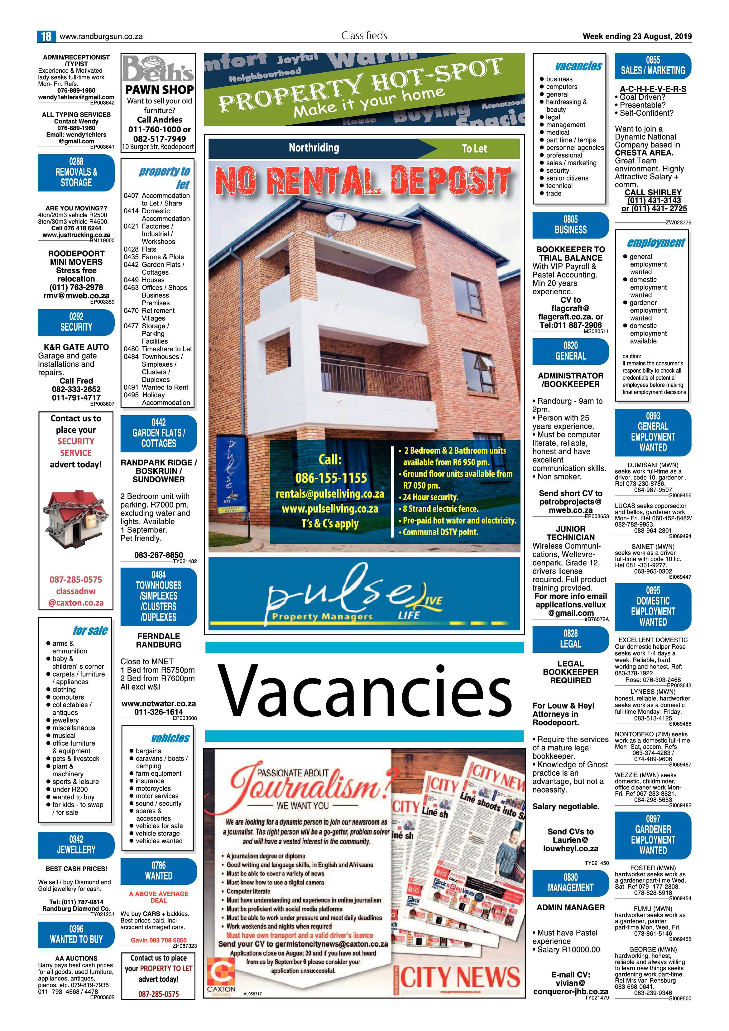 Randburg Sun 22 August, 2019 page 18