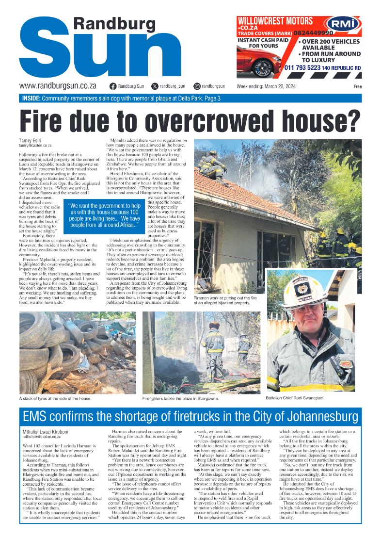Randburg Sun 22 March 2024 page 1