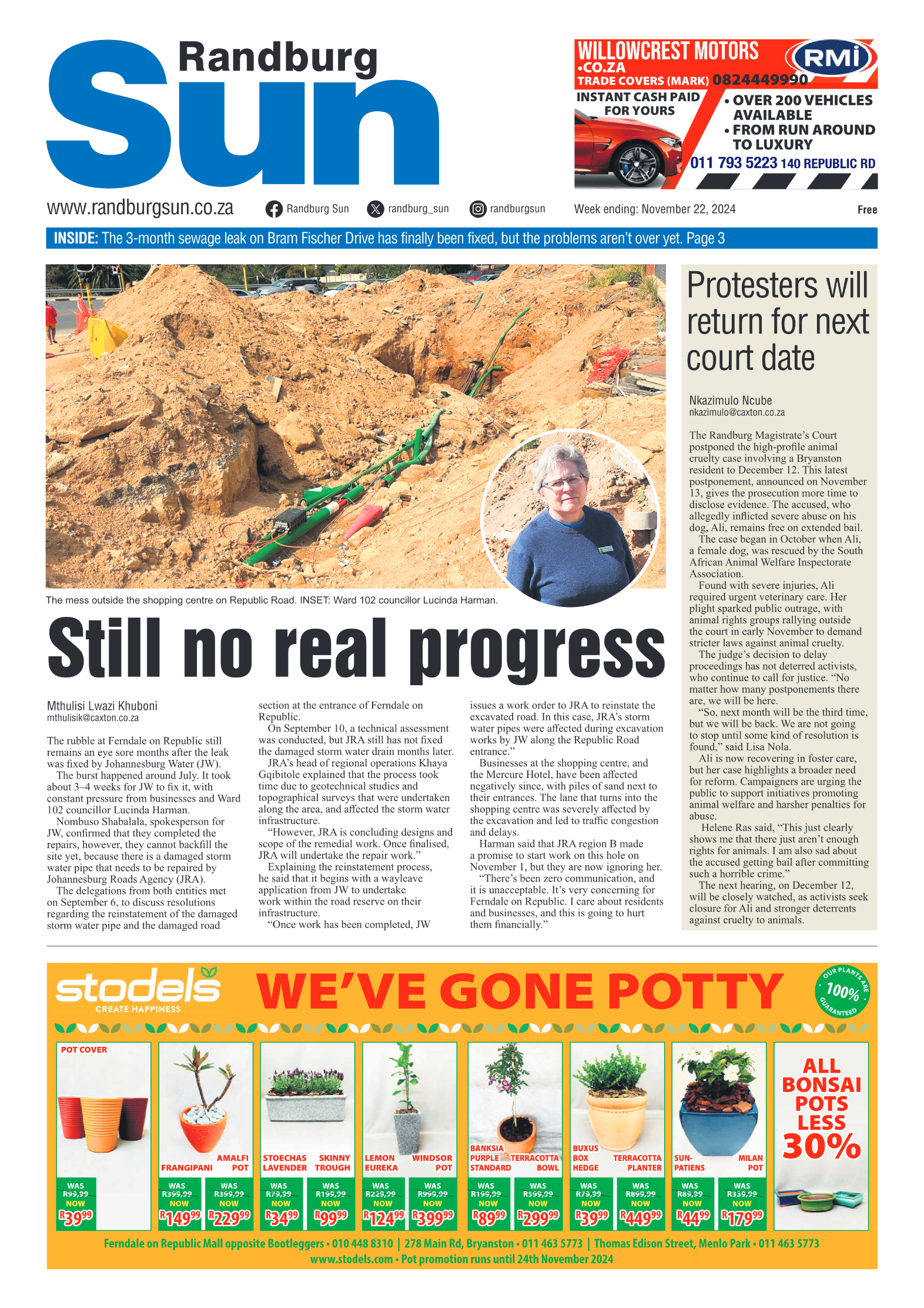 Randburg Sun 22 November 2024 page 1