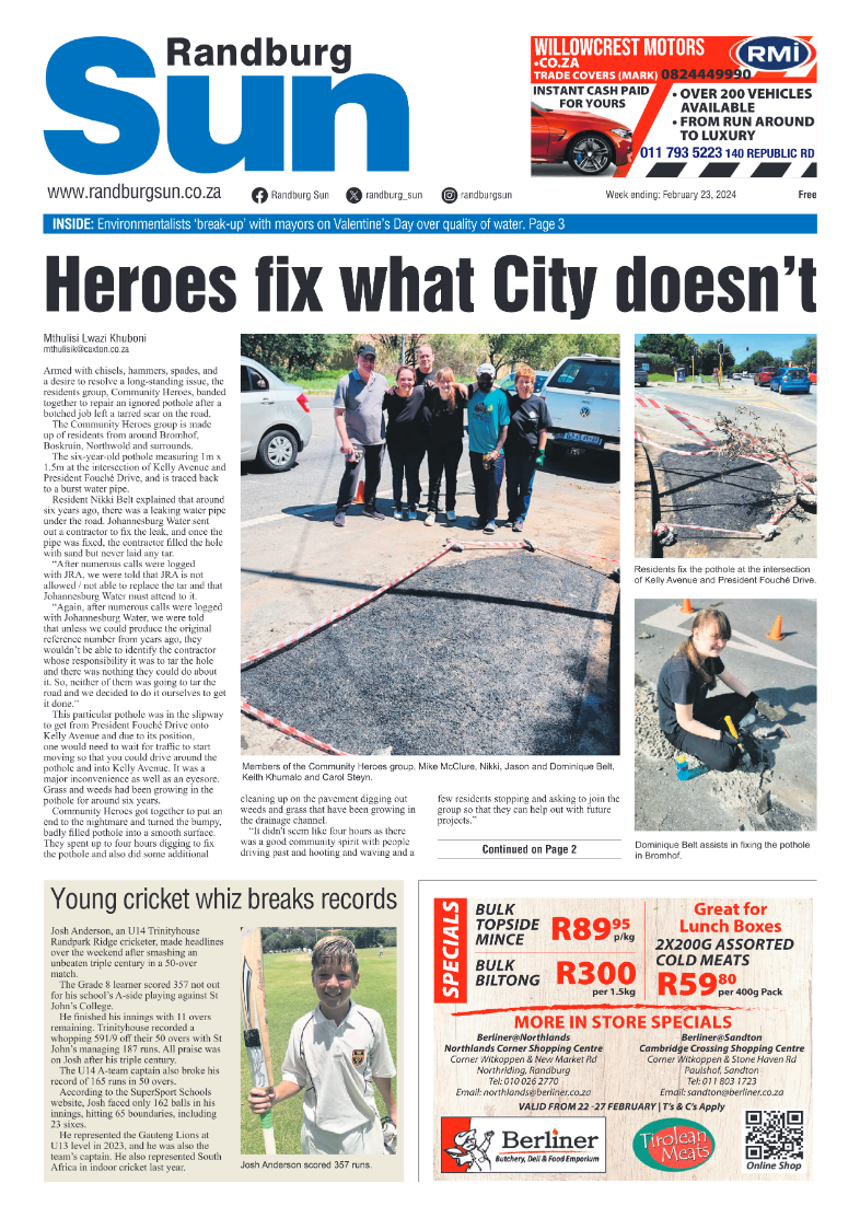 Randburg Sun 23 Feburary 2024 page 1
