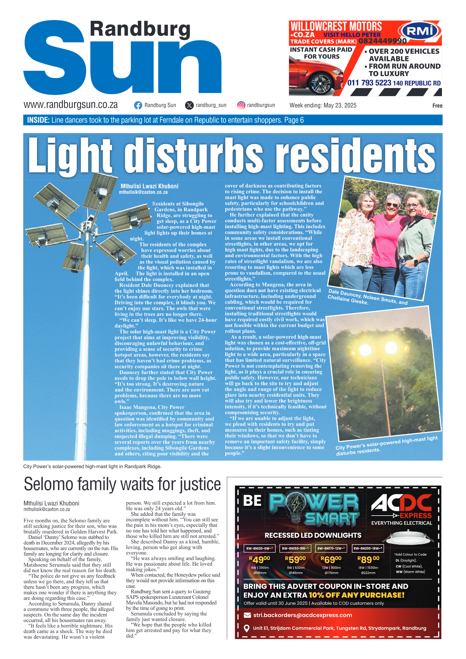 Randburg Sun 23 May 2025 page 1