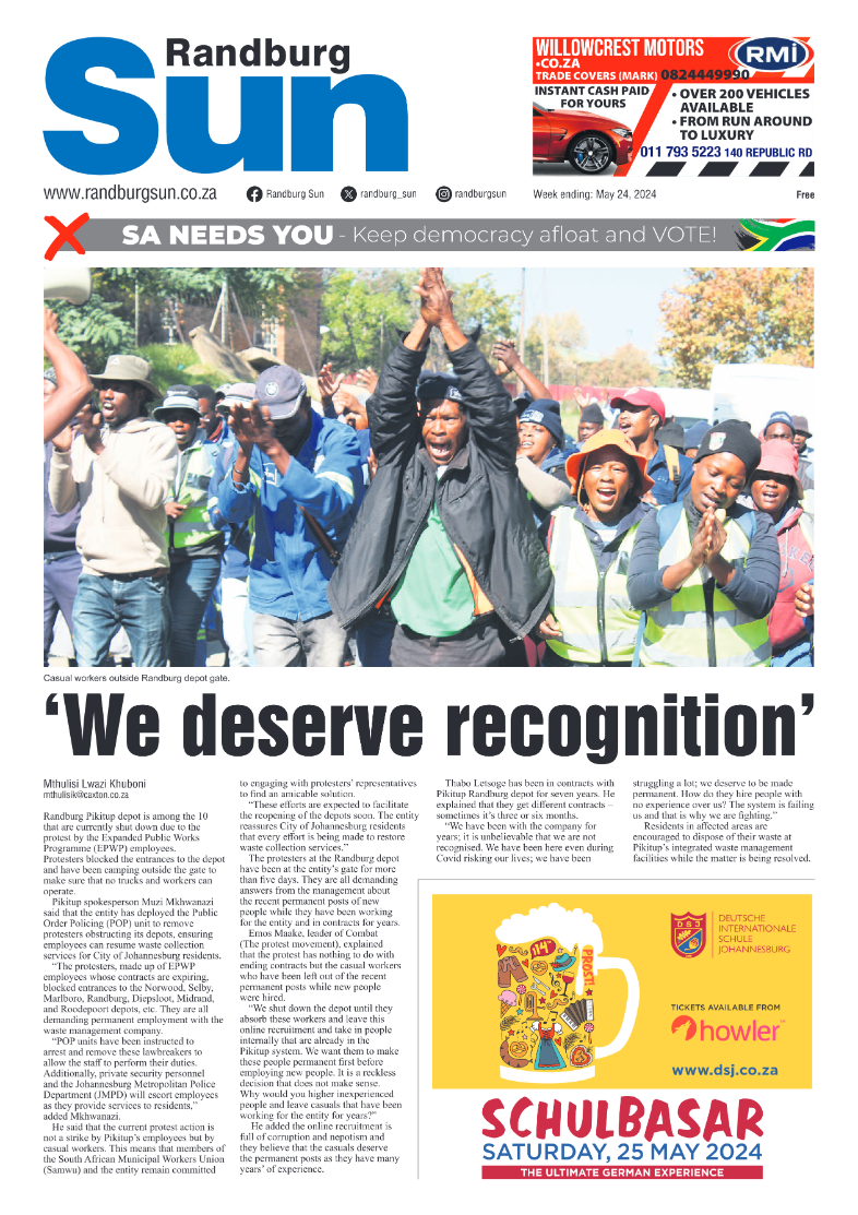 Randburg Sun 24 May 2024 page 1