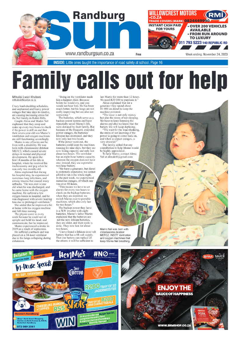Randburg Sun 24 November 2023 page 1