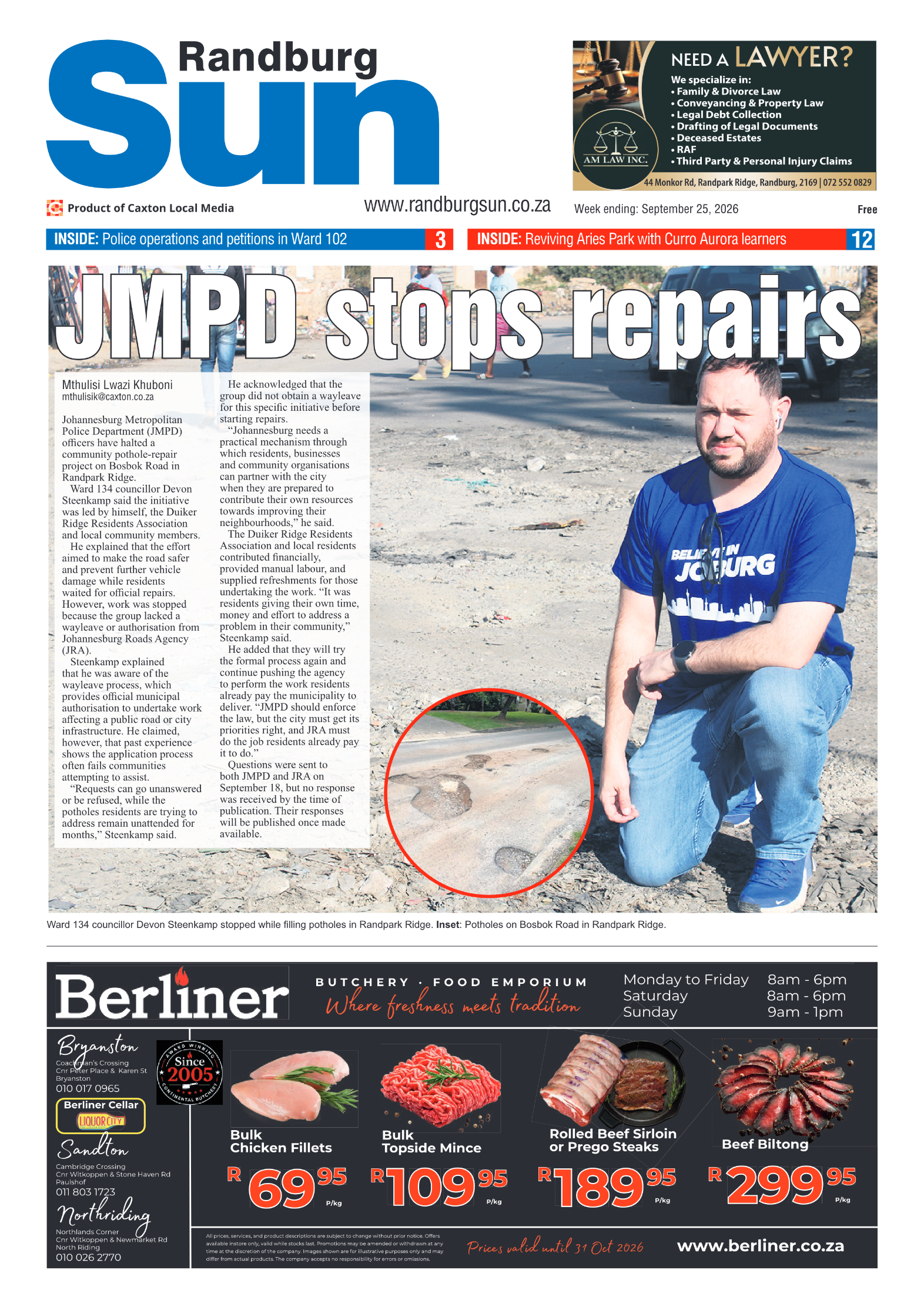Randburg Sun 25 September 2026 page 1