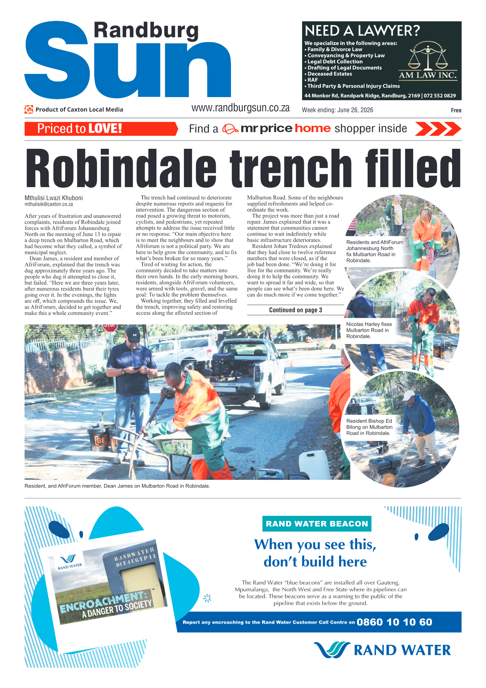 Randburg Sun 26 June 2026 page 1