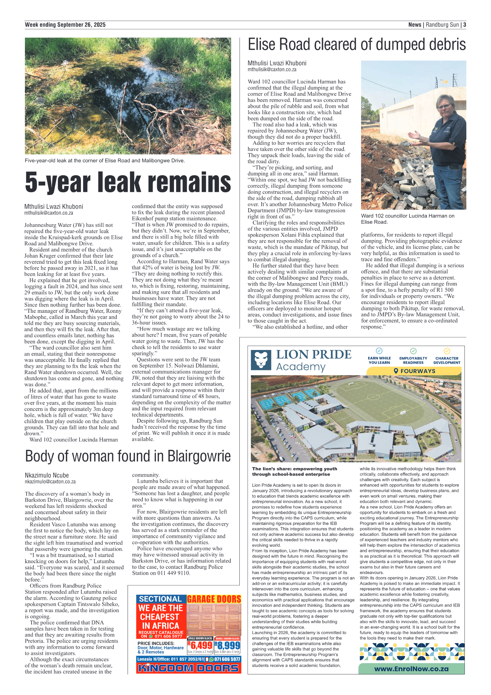 Randburg Sun 26 September 2025 page 3