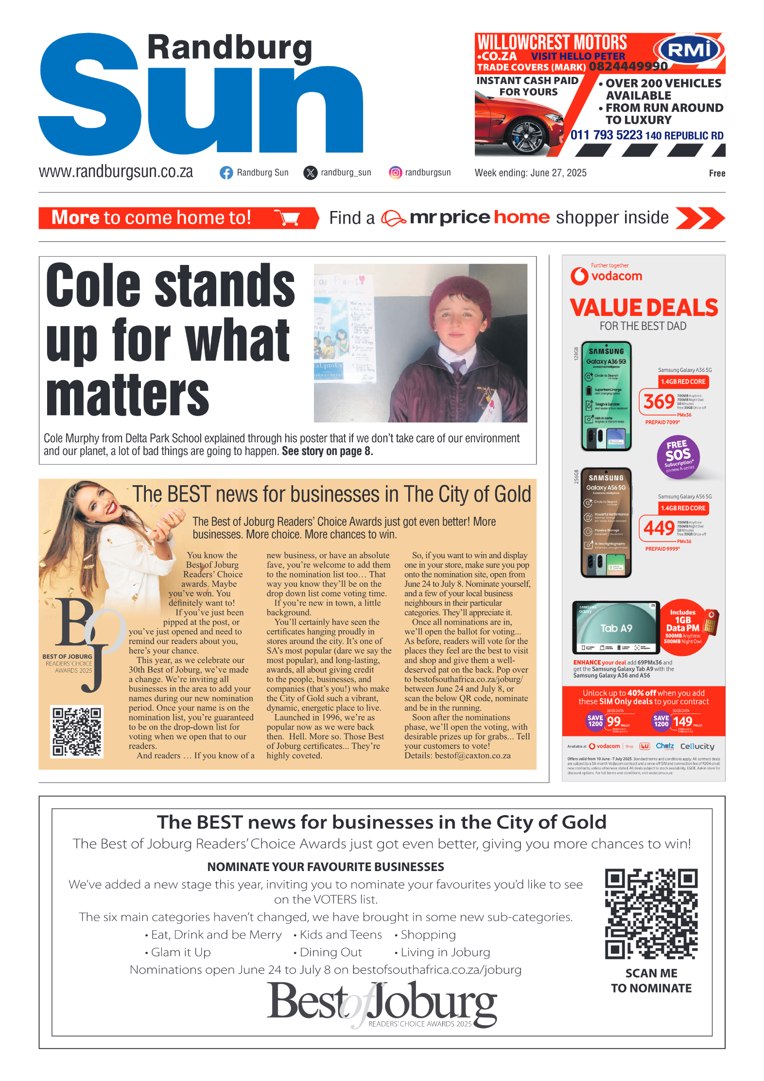 Randburg Sun 27 June 2025 page 1