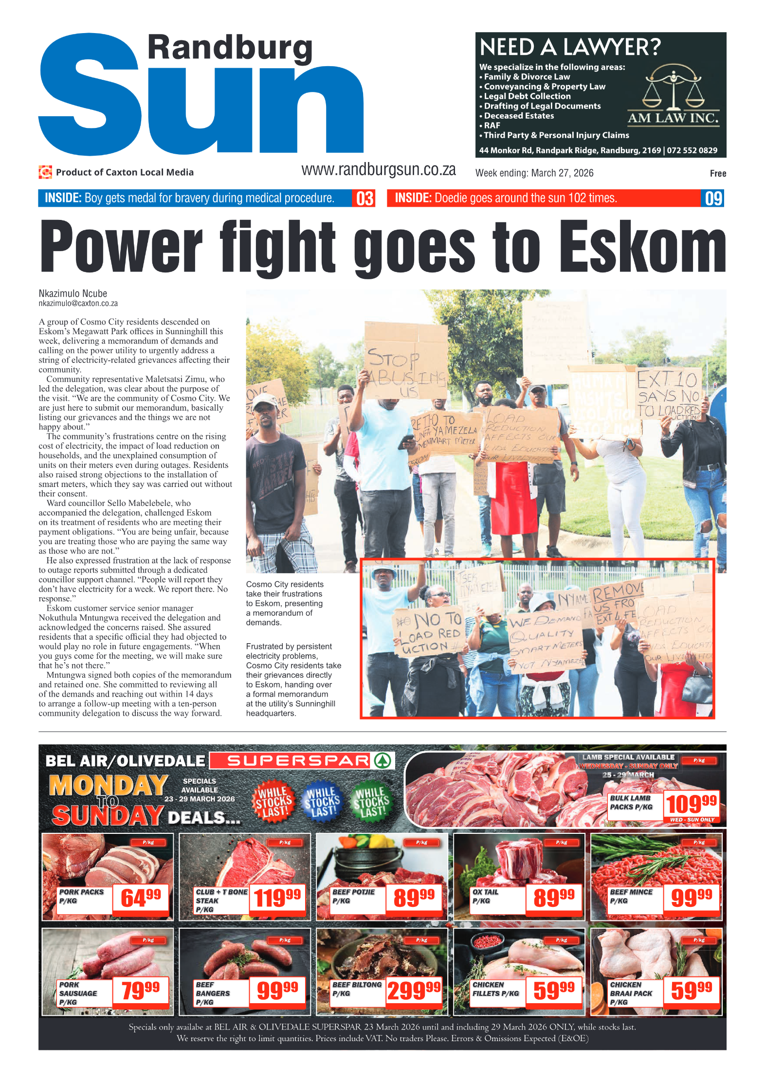 Randburg Sun 27 March 2026 page 1
