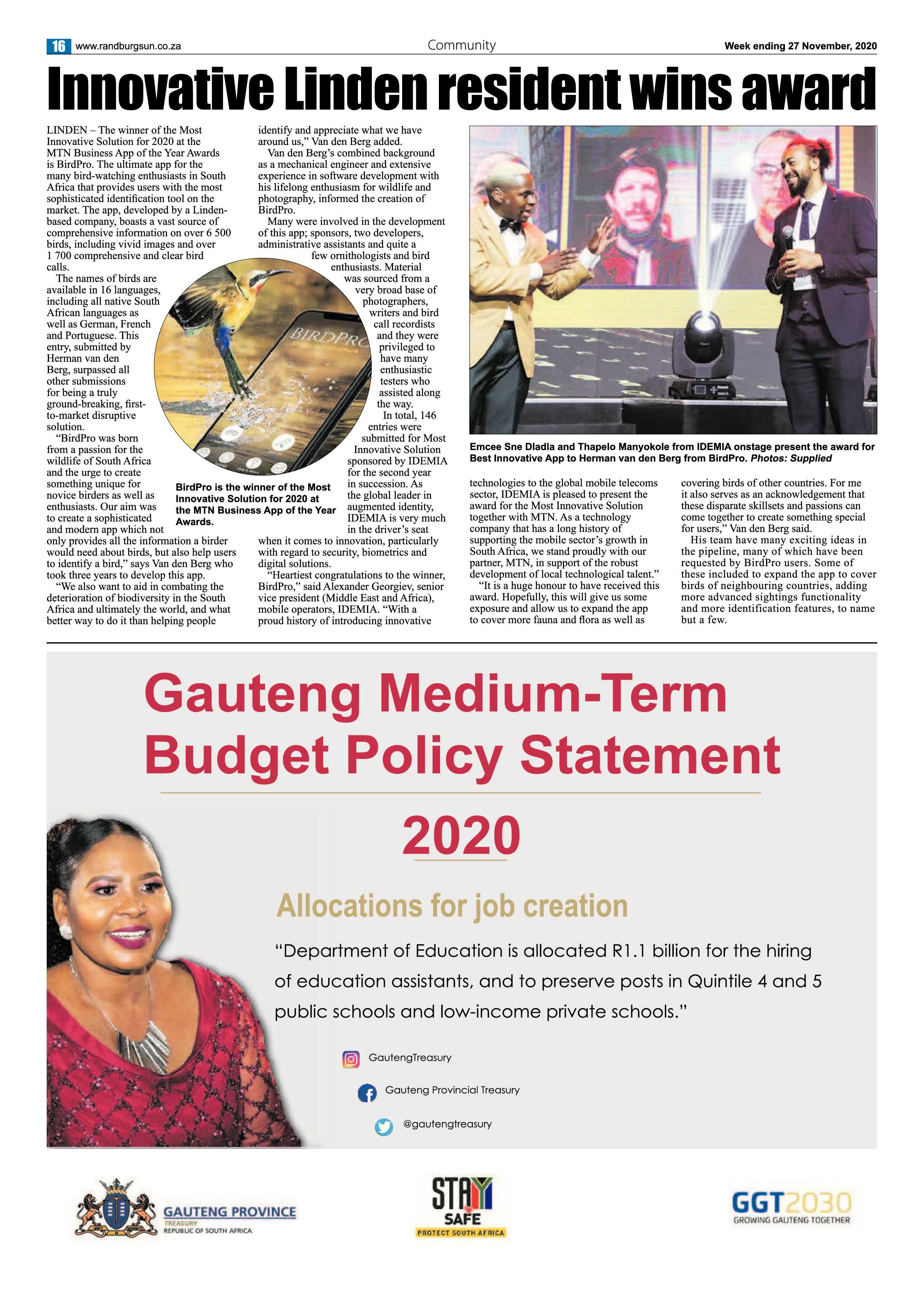 Randburg Sun 27 November 2020 page 16