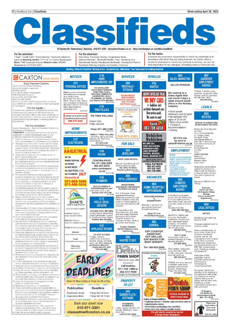 Randburg Sun 28 April 2023 page 22