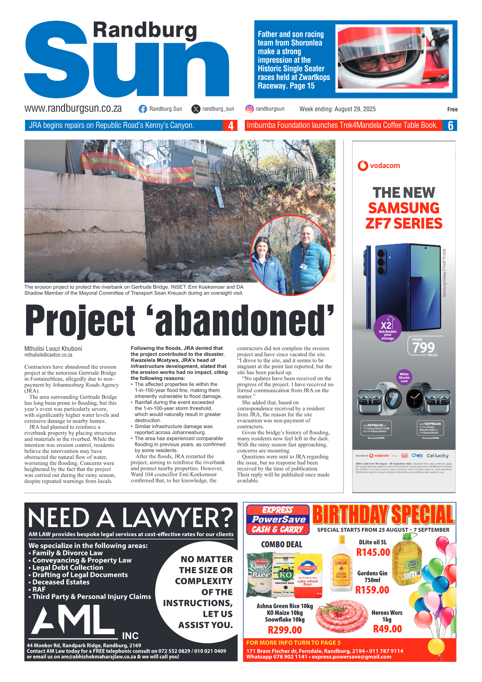 Randburg Sun 29 August 2025 page 1