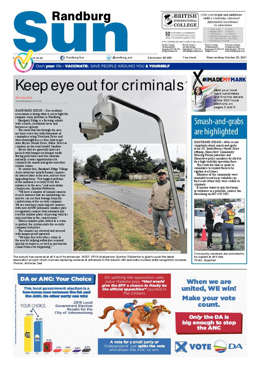 Randburg Sun 29 October 2021 page 1