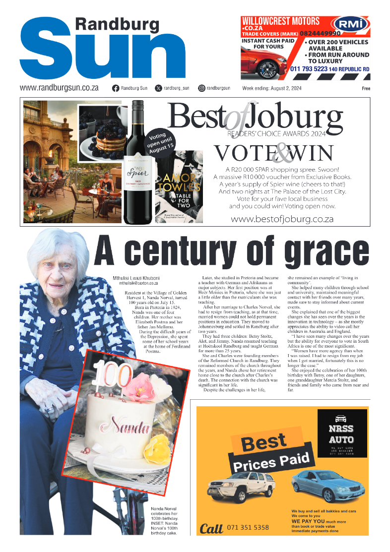 Randburg Sun 2 August 2024 page 1