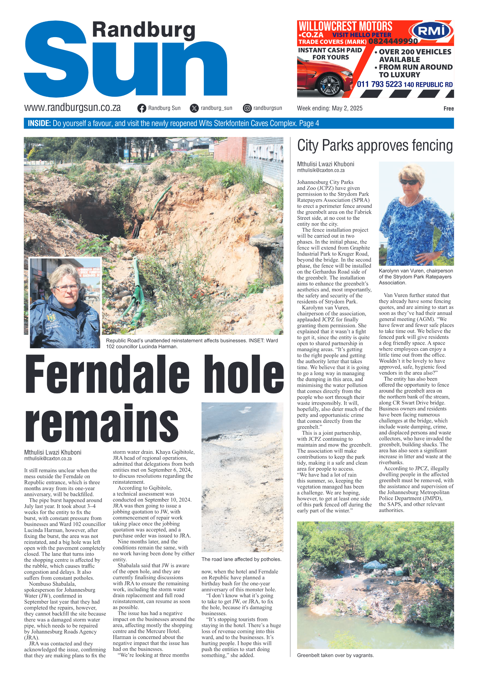 Randburg Sun 2 May 2025 page 1