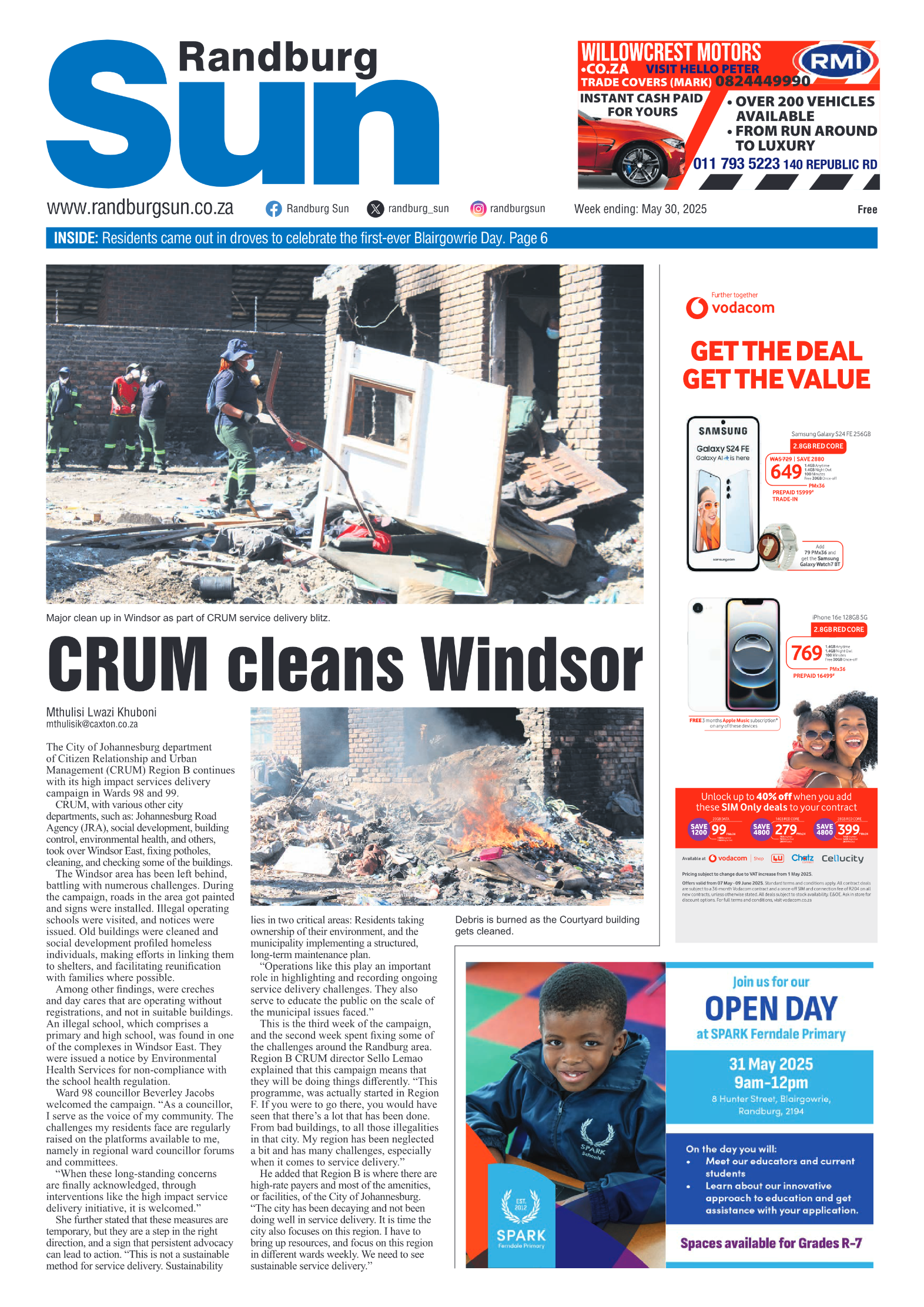Randburg Sun 30 May 2025 page 1