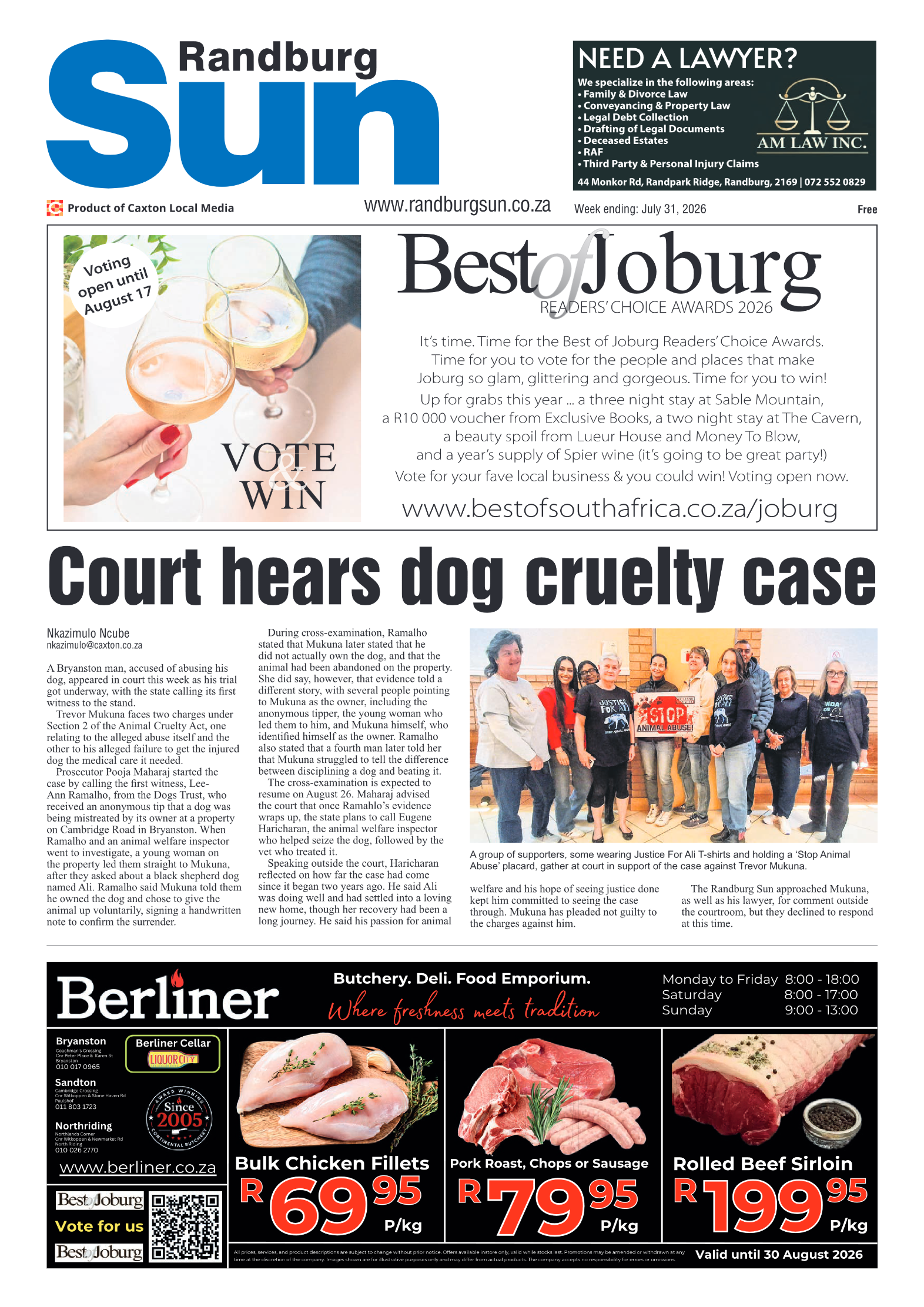 Randburg Sun 31 July 2026 page 1