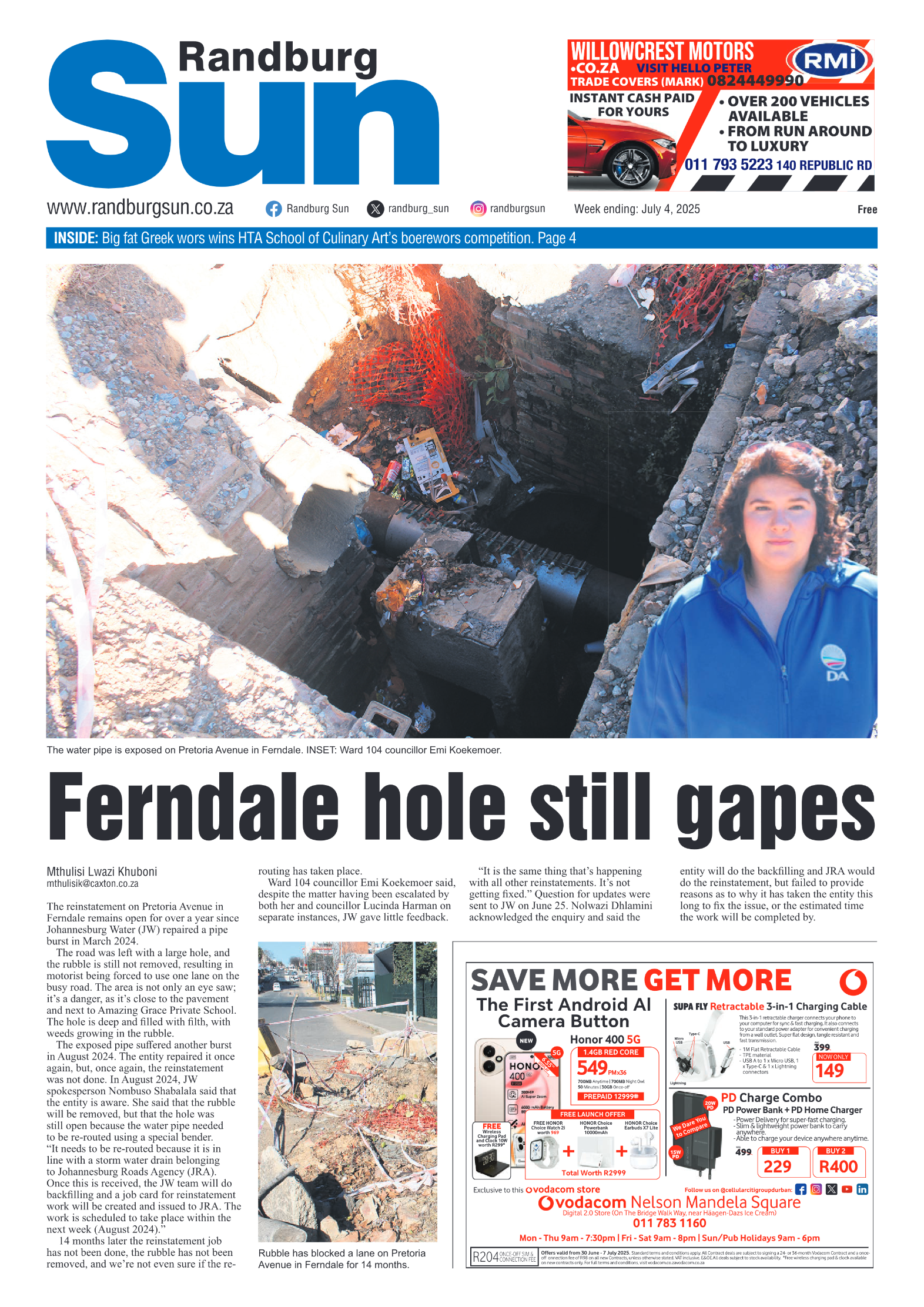 Randburg Sun 4 July 2025 page 1
