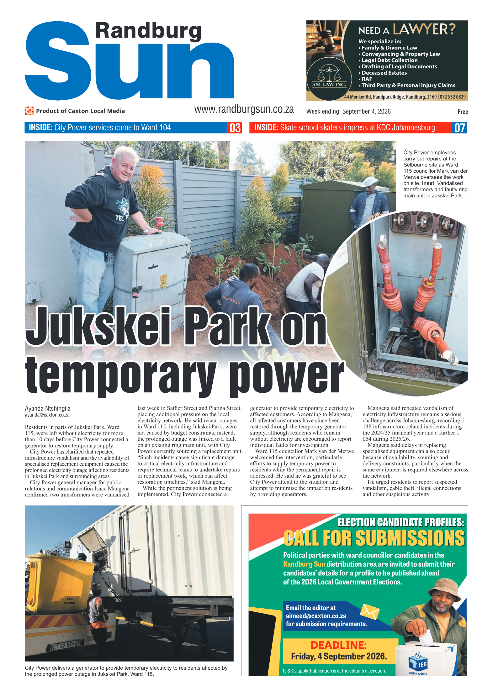 Randburg Sun 4 September 2026 page 1