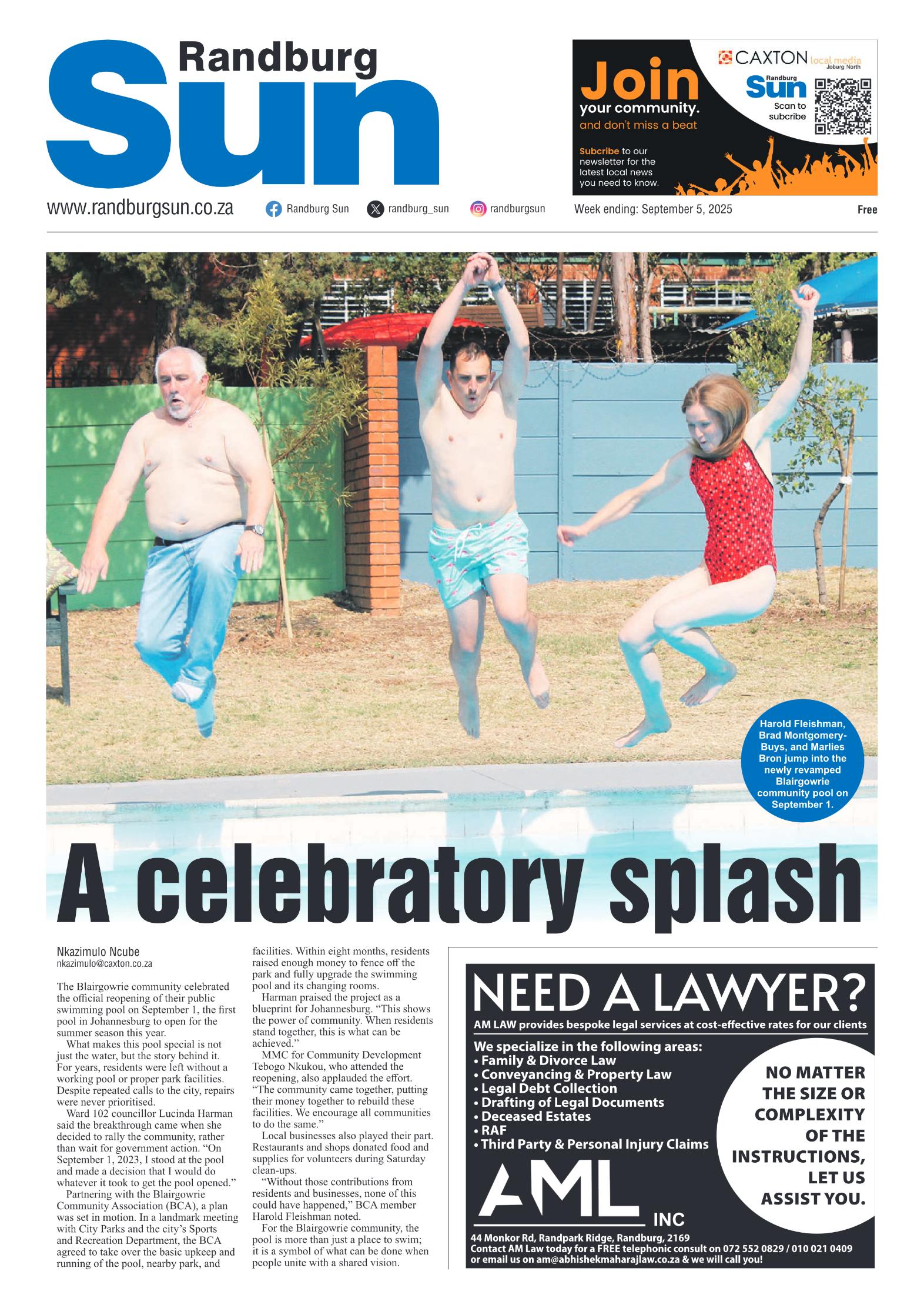 Randburg Sun 5 September 2025 page 1