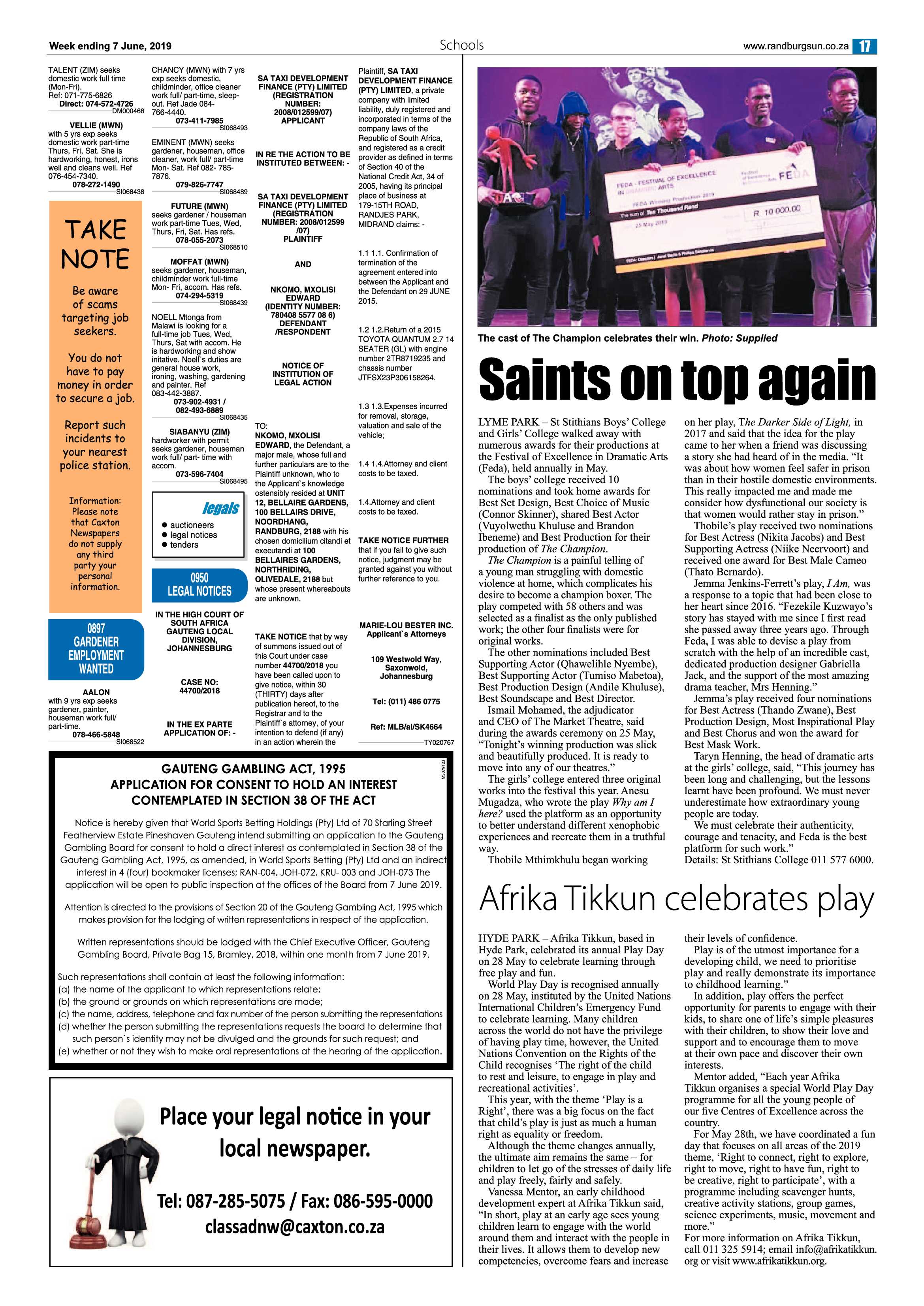 Randburg Sun 7 June 2019 Randburg Sun
