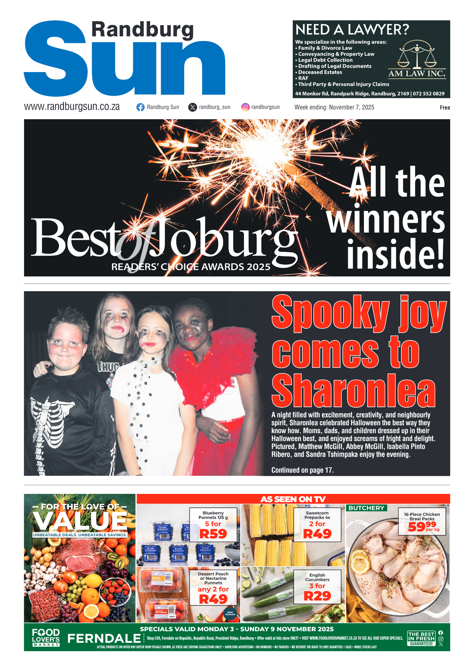 Randburg Sun 7 November 2025 page 1