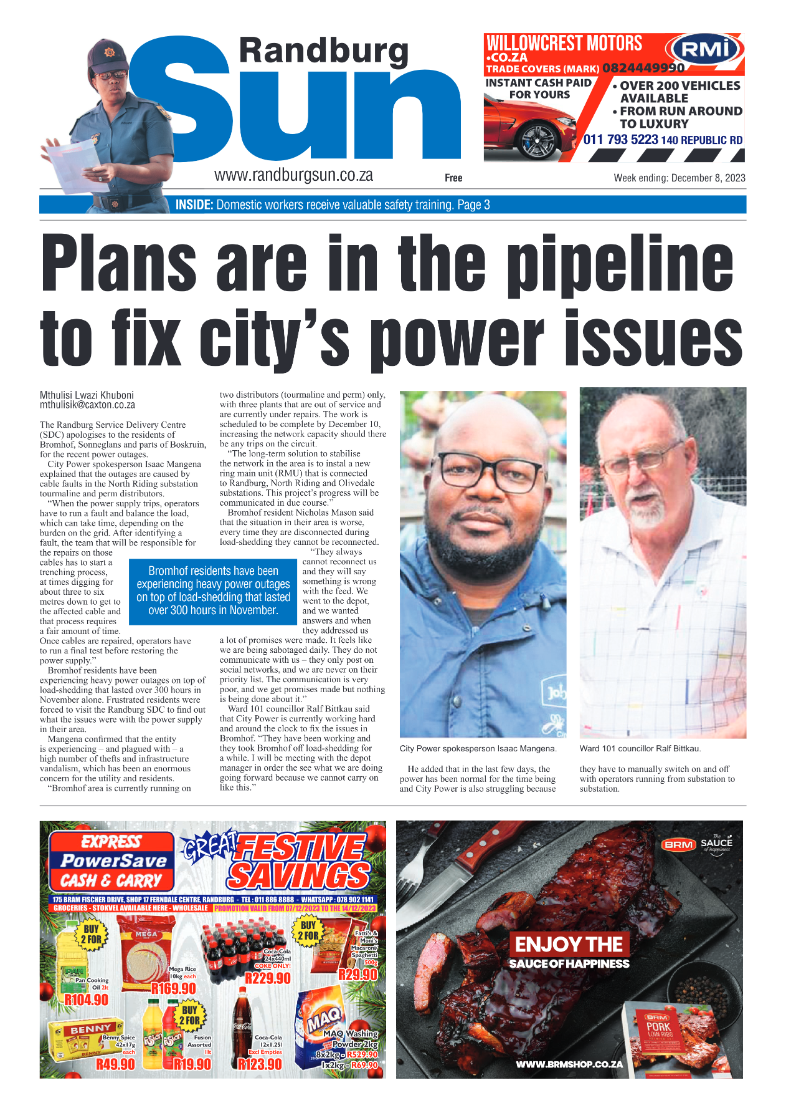 Randburg Sun 8 December 2023 page 1