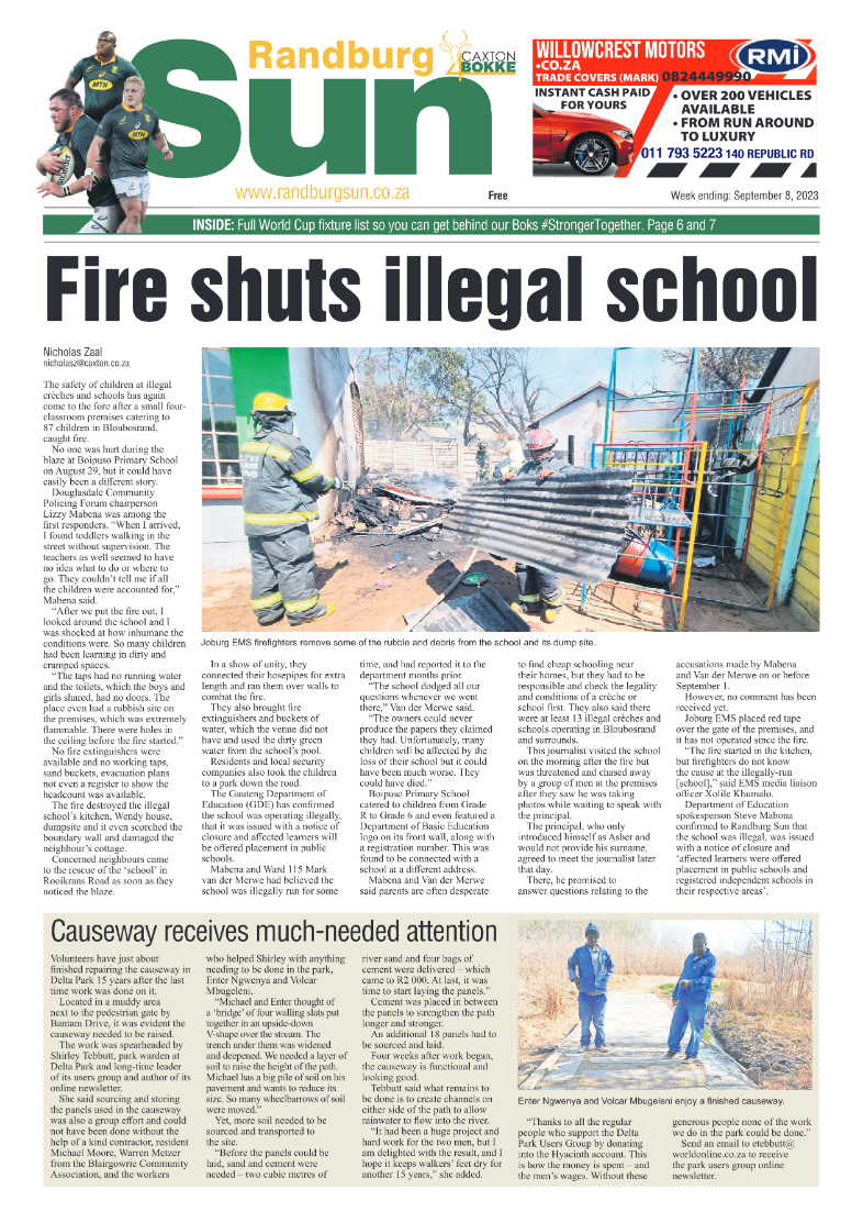 Randburg Sun 8 Sept 2023 page 1