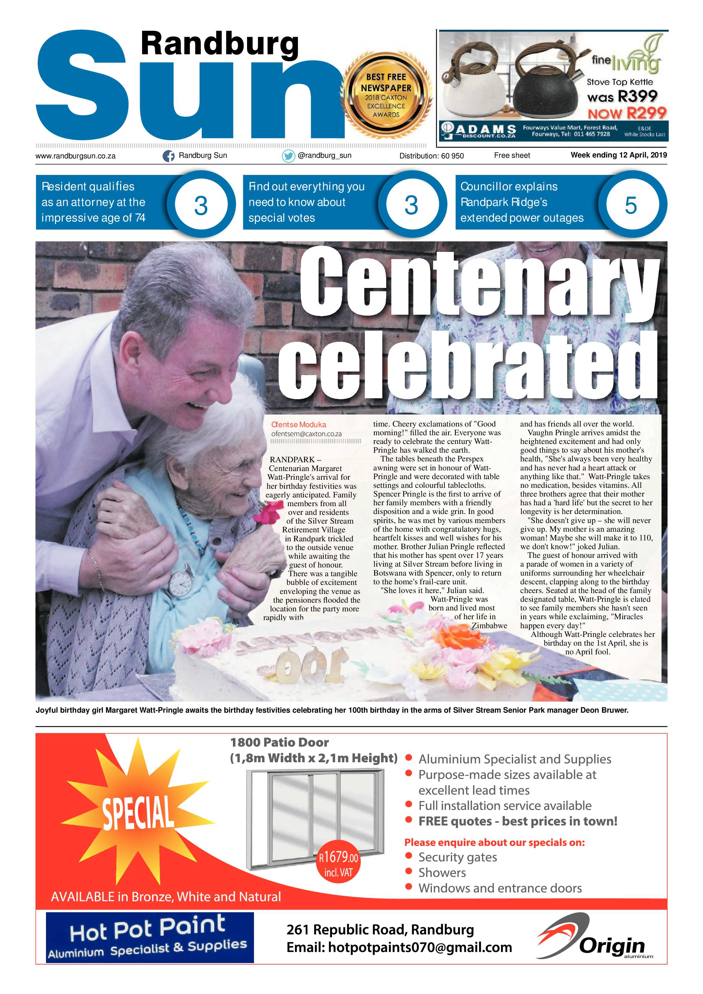 Randburg Sun April 12, 2019 page 1