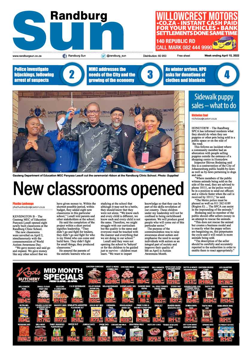Randburg Sun April 15, 2022 page 1