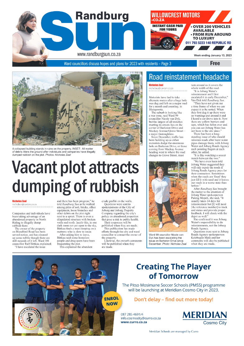 Randburg Sun Jan 13, 2023 page 1
