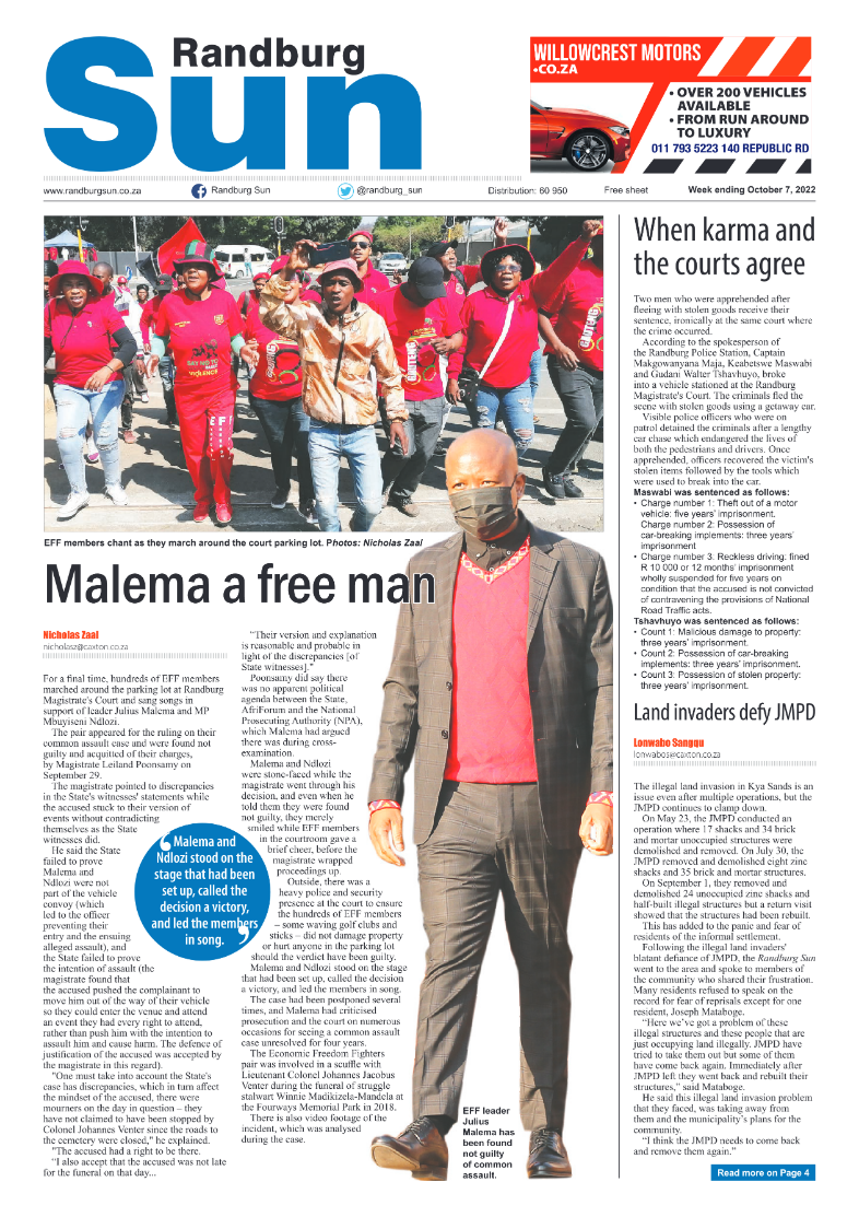 Randburg Sun October 7 2022 page 1