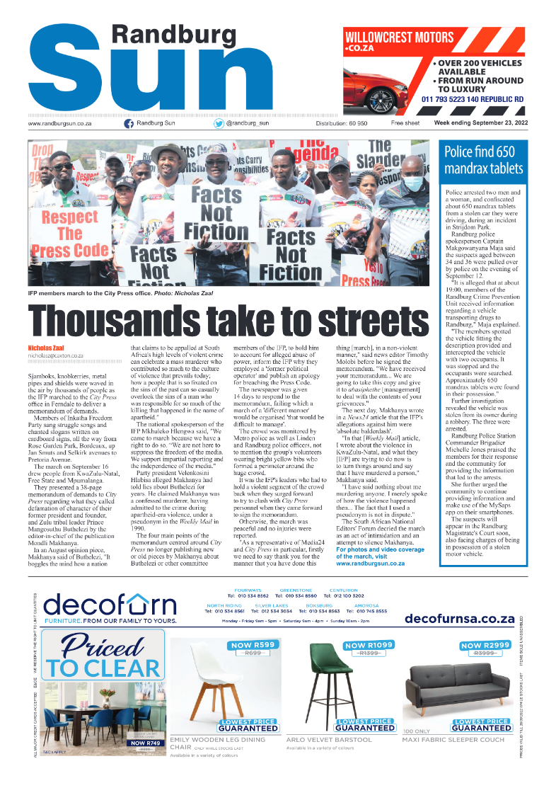 Randburg Sun September 23 2022 page 1