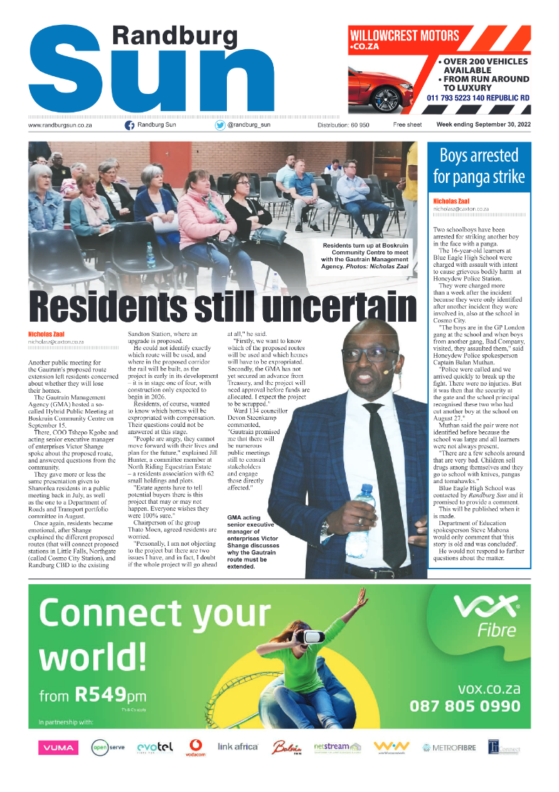 Randburg Sun September 30 2022 page 1